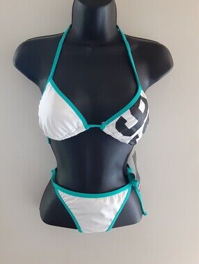 Hurley Bikini Set White Aqua Logo String Triangle Swimwear NWT Small